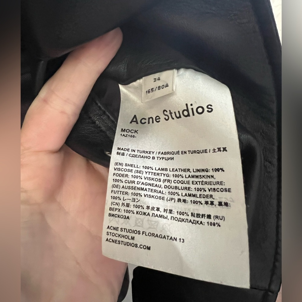 ACNE Studios Mock Core Leather Moto Jacket in Black Women’s Size 2 New - Picture 8 of 13